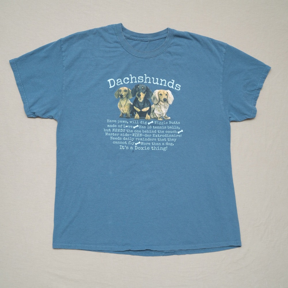 Vintage Y2k 2000s Dachshunds T Shirt Blue Its a Doxie Thing L Adult